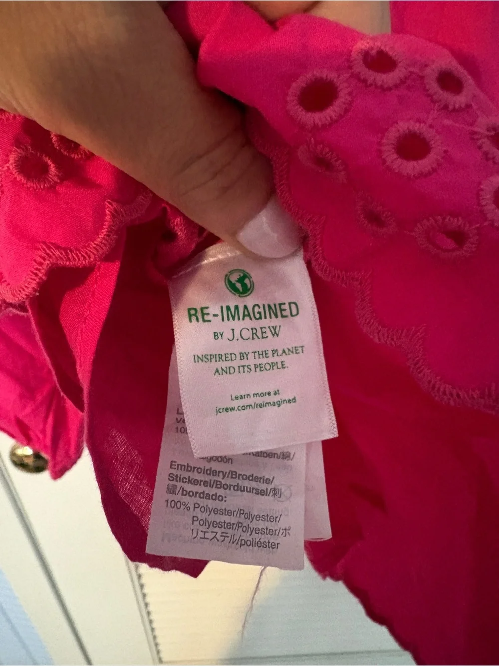 J. Crew Hot Pink Eyelet Long-Sleeve Blouse